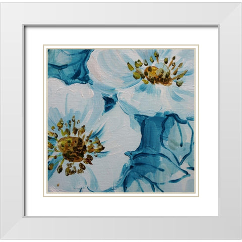 Blue Flora B White Modern Wood Framed Art Print with Double Matting by Boho Hue Studio
