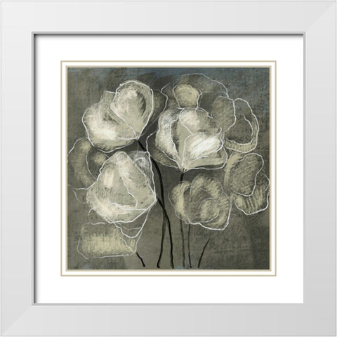 Gray Flowers White Modern Wood Framed Art Print with Double Matting by Boho Hue Studio