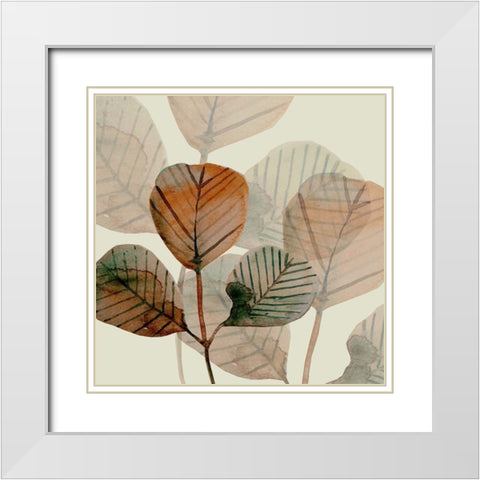 Squared Brown Leaves 1 White Modern Wood Framed Art Print with Double Matting by Boho Hue Studio