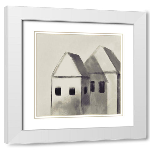 Charcoal Houses White Modern Wood Framed Art Print with Double Matting by Boho Hue Studio