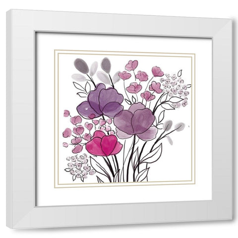 Pink Bouquet White Modern Wood Framed Art Print with Double Matting by Boho Hue Studio