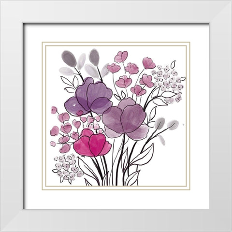 Pink Bouquet White Modern Wood Framed Art Print with Double Matting by Boho Hue Studio
