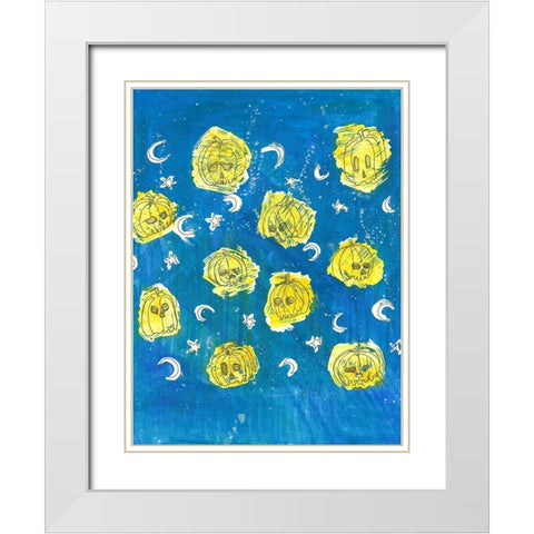Glowing Pumpkins White Modern Wood Framed Art Print with Double Matting by Bassani, Justine