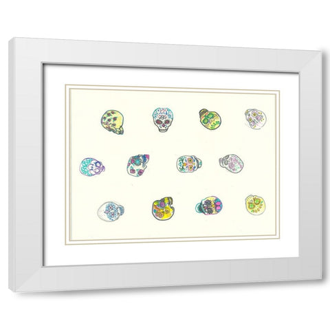 Assorted Skulls White Modern Wood Framed Art Print with Double Matting by Bassani, Justine