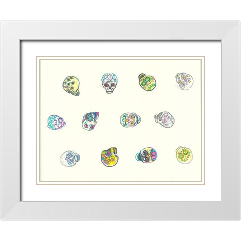 Assorted Skulls White Modern Wood Framed Art Print with Double Matting by Bassani, Justine