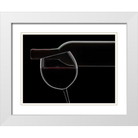 Red Wine Silhouette White Modern Wood Framed Art Print with Double Matting by Seidman, Barry