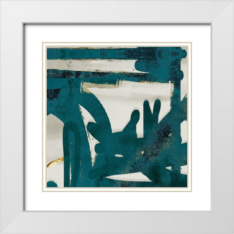 Teal and Flare Square A White Modern Wood Framed Art Print with Double Matting by Alvarez, Cynthia