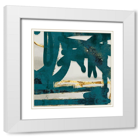 Teal and Flare Square D White Modern Wood Framed Art Print with Double Matting by Alvarez, Cynthia