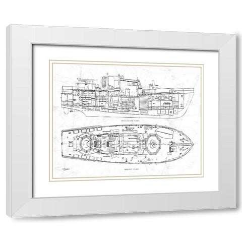 Boat Blueprint 1 wht White Modern Wood Framed Art Print with Double Matting by Stevens, Carole