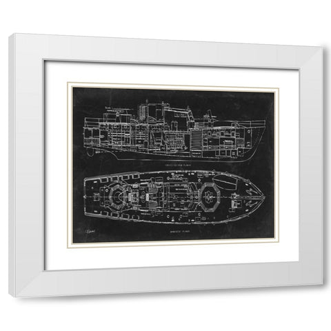 Boat Blueprint 1 blk White Modern Wood Framed Art Print with Double Matting by Stevens, Carole