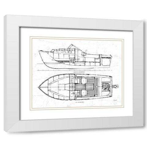 Boat Blueprint 2 wht White Modern Wood Framed Art Print with Double Matting by Stevens, Carole