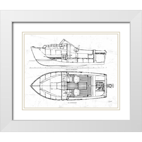 Boat Blueprint 2 wht White Modern Wood Framed Art Print with Double Matting by Stevens, Carole