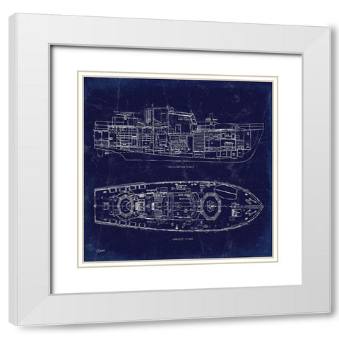 Boat Blueprint 1 White Modern Wood Framed Art Print with Double Matting by Stevens, Carole