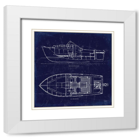 Boat Blueprint 2 White Modern Wood Framed Art Print with Double Matting by Stevens, Carole