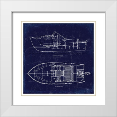 Boat Blueprint 2 White Modern Wood Framed Art Print with Double Matting by Stevens, Carole