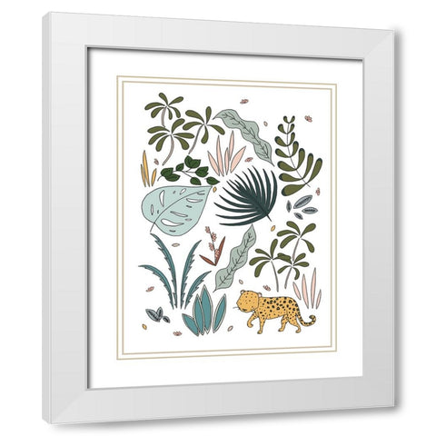 Botanical Jungle Leopard White Modern Wood Framed Art Print with Double Matting by Sweet Melody Designs