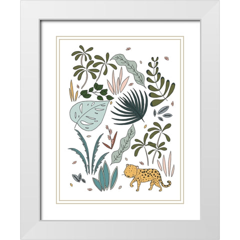 Botanical Jungle Leopard White Modern Wood Framed Art Print with Double Matting by Sweet Melody Designs