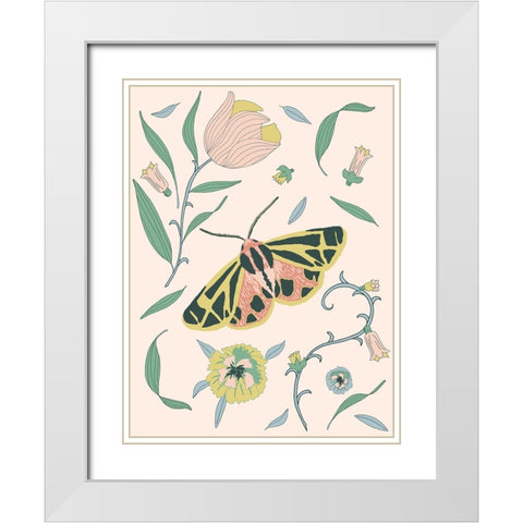 Botanical Tiger Moth White Modern Wood Framed Art Print with Double Matting by Sweet Melody Designs