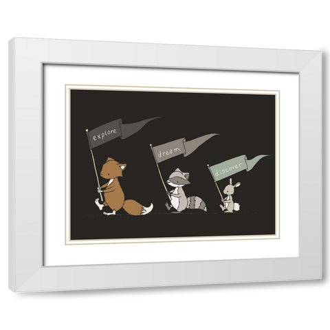 Woodland Flag March White Modern Wood Framed Art Print with Double Matting by Sweet Melody Designs