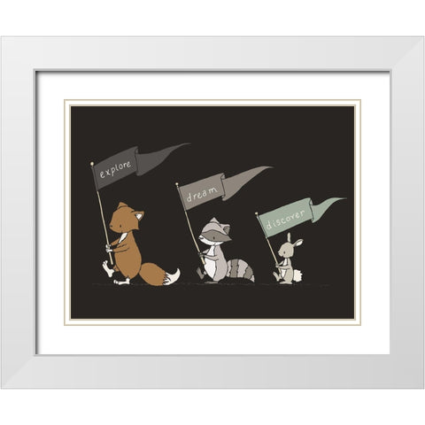 Woodland Flag March White Modern Wood Framed Art Print with Double Matting by Sweet Melody Designs