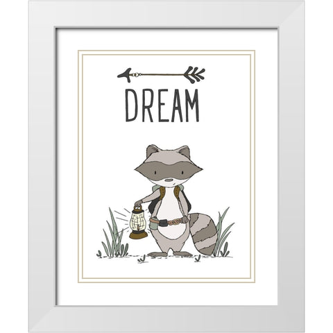 Raccoon Dream White Modern Wood Framed Art Print with Double Matting by Sweet Melody Designs