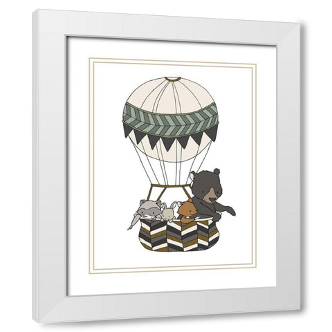 Woodland Hot Air Balloon 2 White Modern Wood Framed Art Print with Double Matting by Sweet Melody Designs
