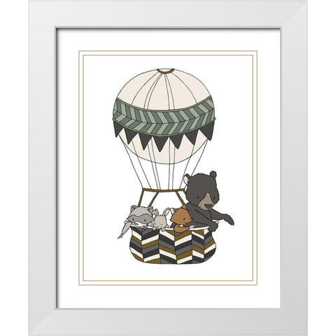 Woodland Hot Air Balloon 2 White Modern Wood Framed Art Print with Double Matting by Sweet Melody Designs