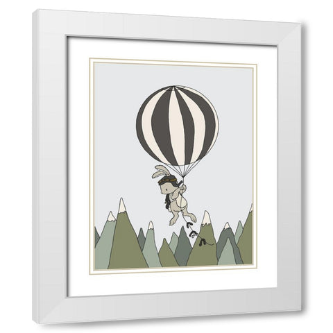 Bunny Balloon Adventure White Modern Wood Framed Art Print with Double Matting by Sweet Melody Designs