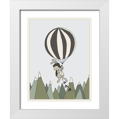 Bunny Balloon Adventure White Modern Wood Framed Art Print with Double Matting by Sweet Melody Designs