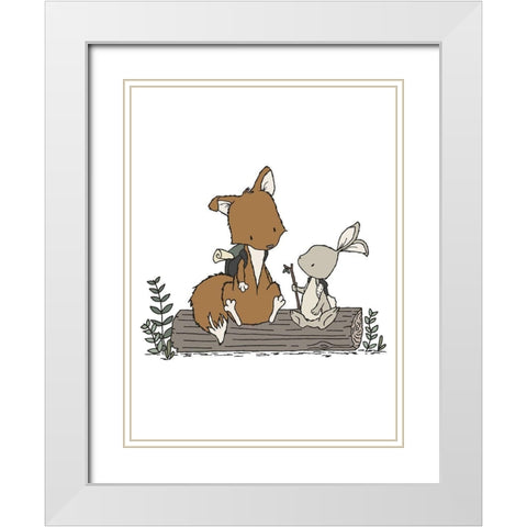 Fox Bunny Lets Be Adventurers White Modern Wood Framed Art Print with Double Matting by Sweet Melody Designs