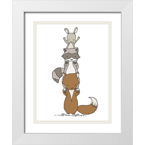 Woodland Animal Stack White Modern Wood Framed Art Print with Double Matting by Sweet Melody Designs