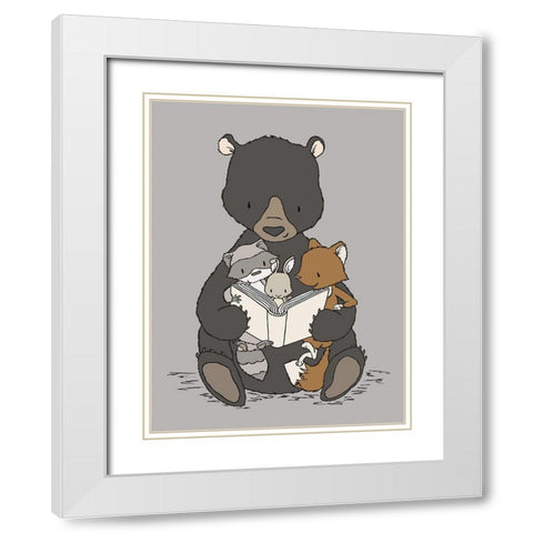 Woodland Story Time White Modern Wood Framed Art Print with Double Matting by Sweet Melody Designs