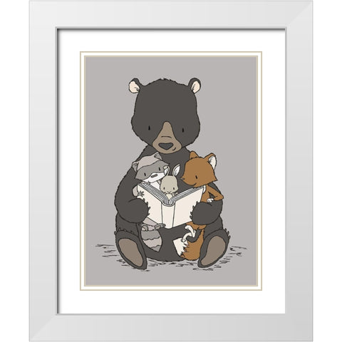Woodland Story Time White Modern Wood Framed Art Print with Double Matting by Sweet Melody Designs