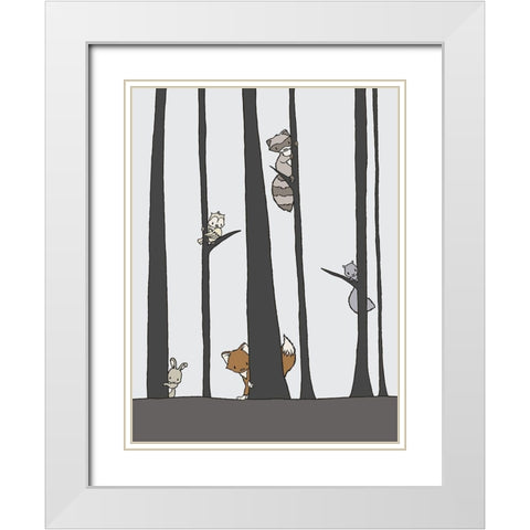 Woodland Peek A Boo White Modern Wood Framed Art Print with Double Matting by Sweet Melody Designs