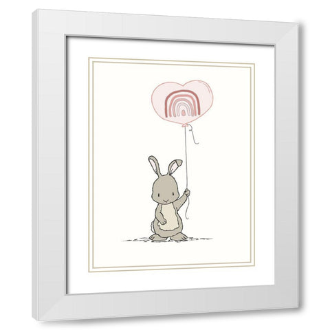 Bunny Heart Balloon White Modern Wood Framed Art Print with Double Matting by Sweet Melody Designs