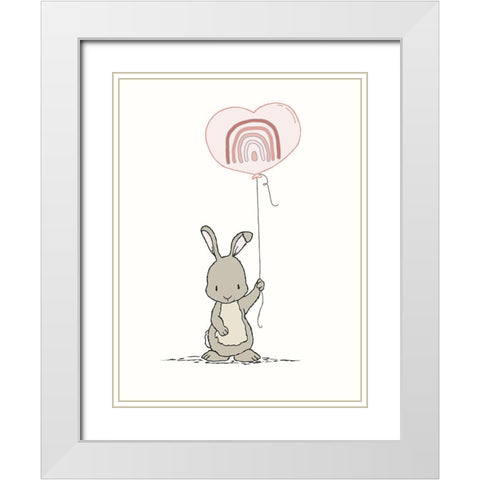 Bunny Heart Balloon White Modern Wood Framed Art Print with Double Matting by Sweet Melody Designs