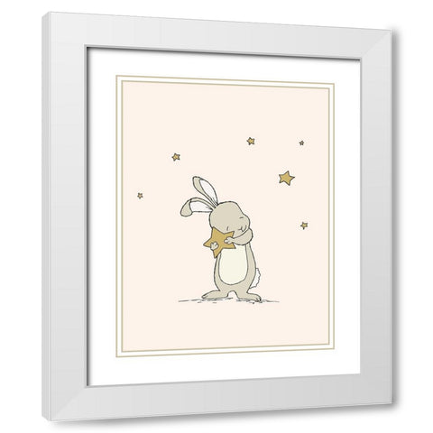 Bunny Holds A Star White Modern Wood Framed Art Print with Double Matting by Sweet Melody Designs