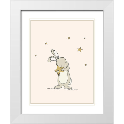 Bunny Holds A Star White Modern Wood Framed Art Print with Double Matting by Sweet Melody Designs