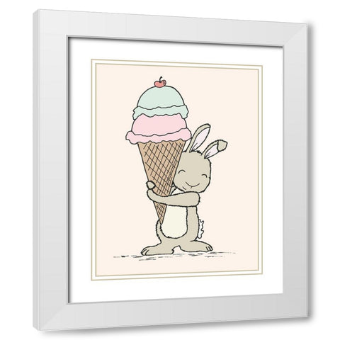 Bunny Ice Cream White Modern Wood Framed Art Print with Double Matting by Sweet Melody Designs
