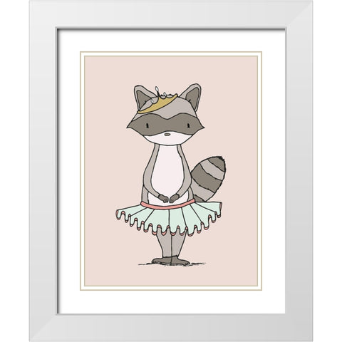 Raccoon Princess White Modern Wood Framed Art Print with Double Matting by Sweet Melody Designs