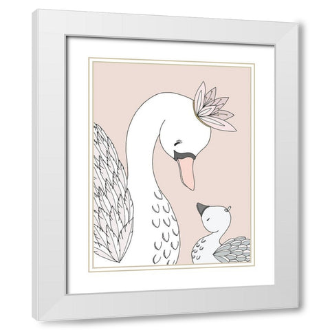Swan Mama Baby White Modern Wood Framed Art Print with Double Matting by Sweet Melody Designs
