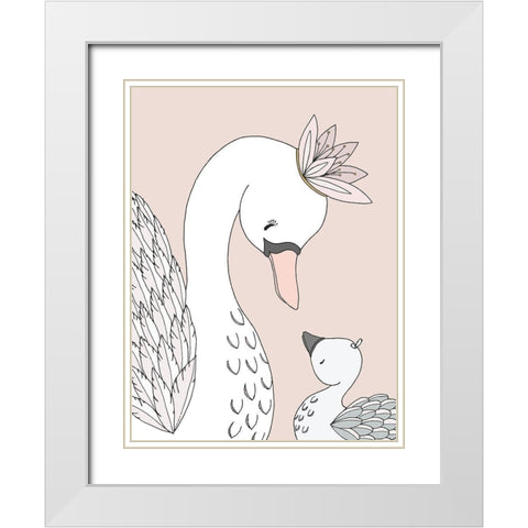 Swan Mama Baby White Modern Wood Framed Art Print with Double Matting by Sweet Melody Designs