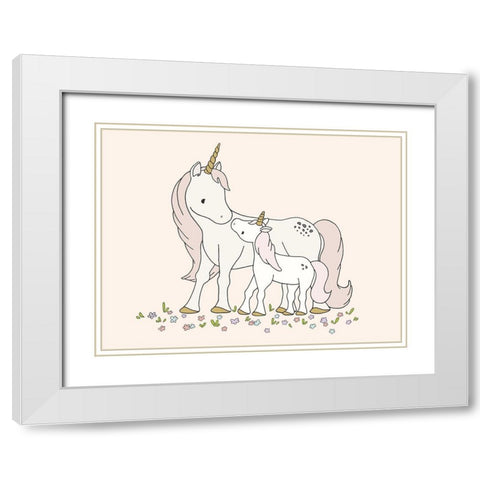Unicorn Mama and Baby White Modern Wood Framed Art Print with Double Matting by Sweet Melody Designs
