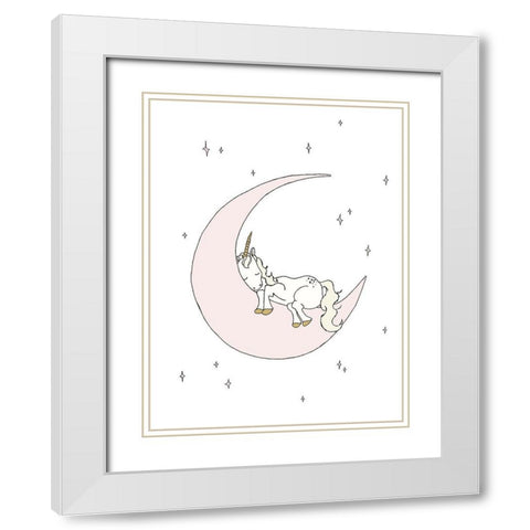 Unicorn Moon Dream White Modern Wood Framed Art Print with Double Matting by Sweet Melody Designs