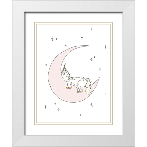 Unicorn Moon Dream White Modern Wood Framed Art Print with Double Matting by Sweet Melody Designs
