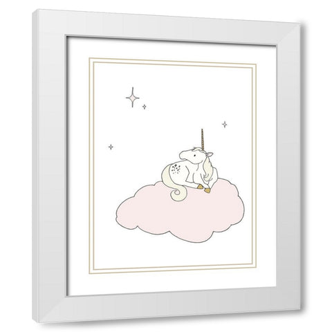 Unicorn Star Cloud White Modern Wood Framed Art Print with Double Matting by Sweet Melody Designs
