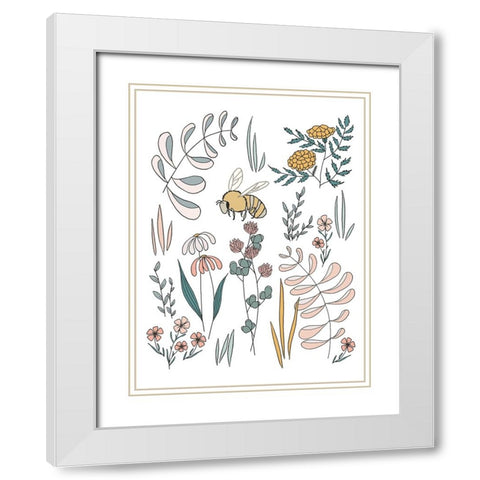 Bee Pollinator White Modern Wood Framed Art Print with Double Matting by Sweet Melody Designs
