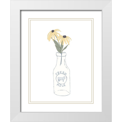 Milk Bottle Flowers White Modern Wood Framed Art Print with Double Matting by Sweet Melody Designs