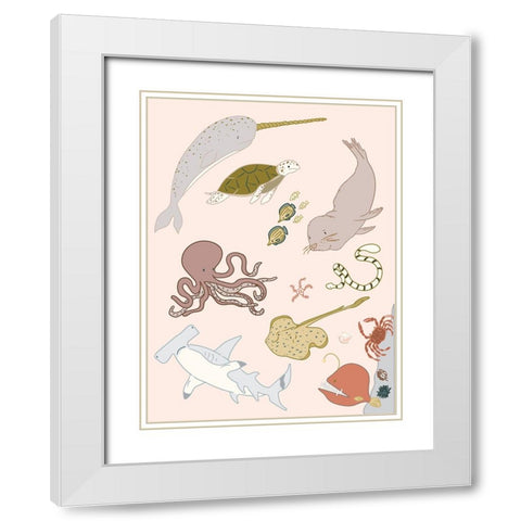 Sea Creatures White Modern Wood Framed Art Print with Double Matting by Sweet Melody Designs