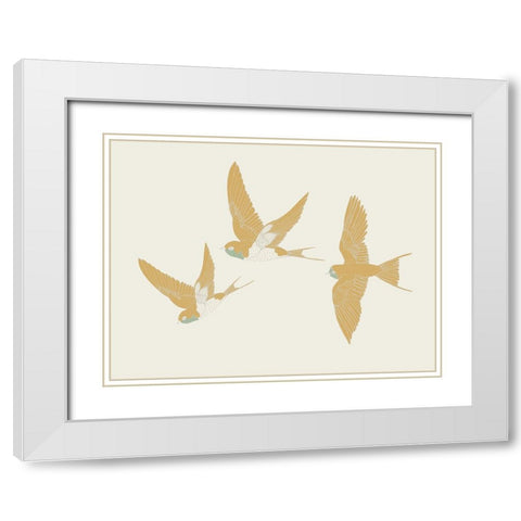 Golden Swallows White Modern Wood Framed Art Print with Double Matting by Sweet Melody Designs